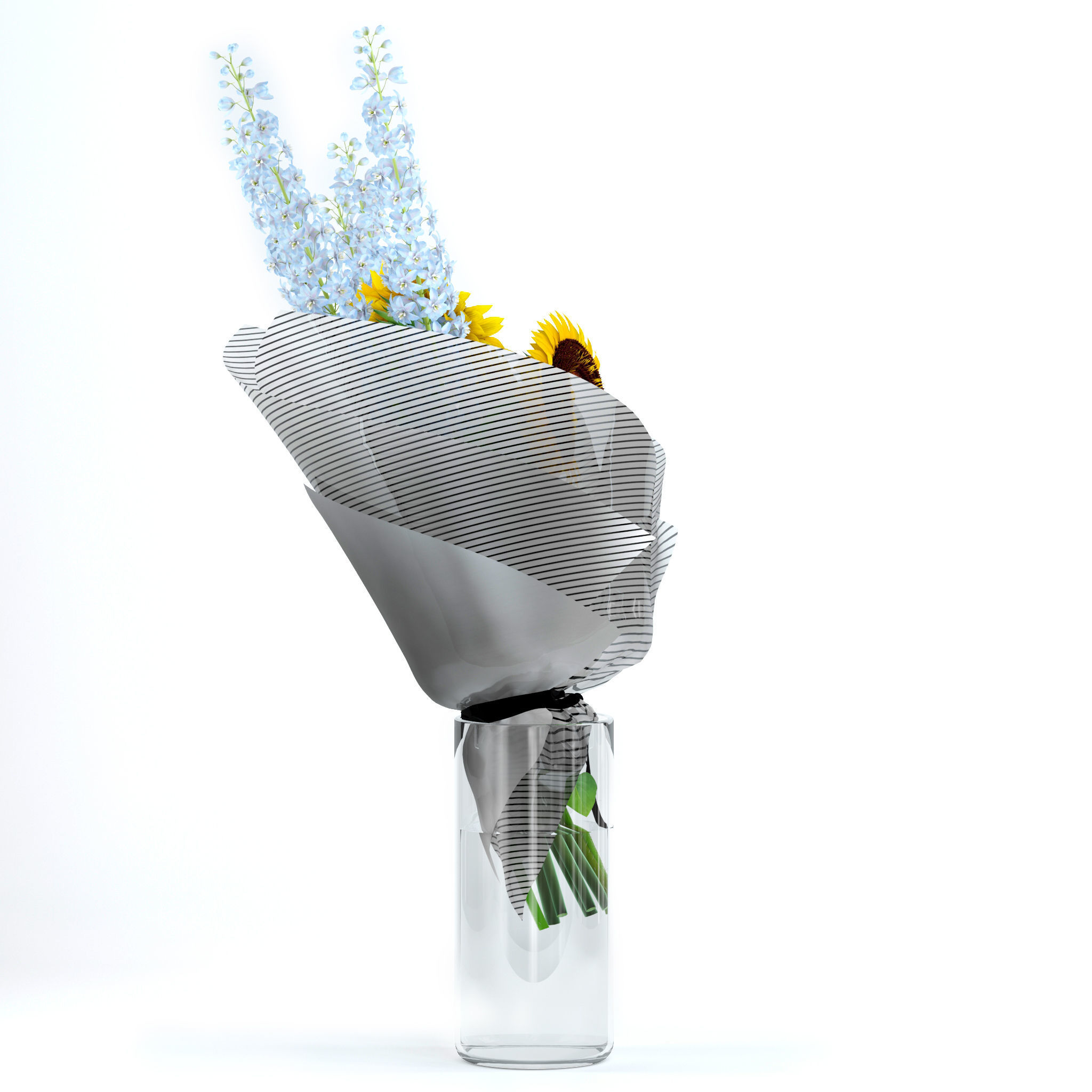 Sunflowers and Delphinium 3D model_5