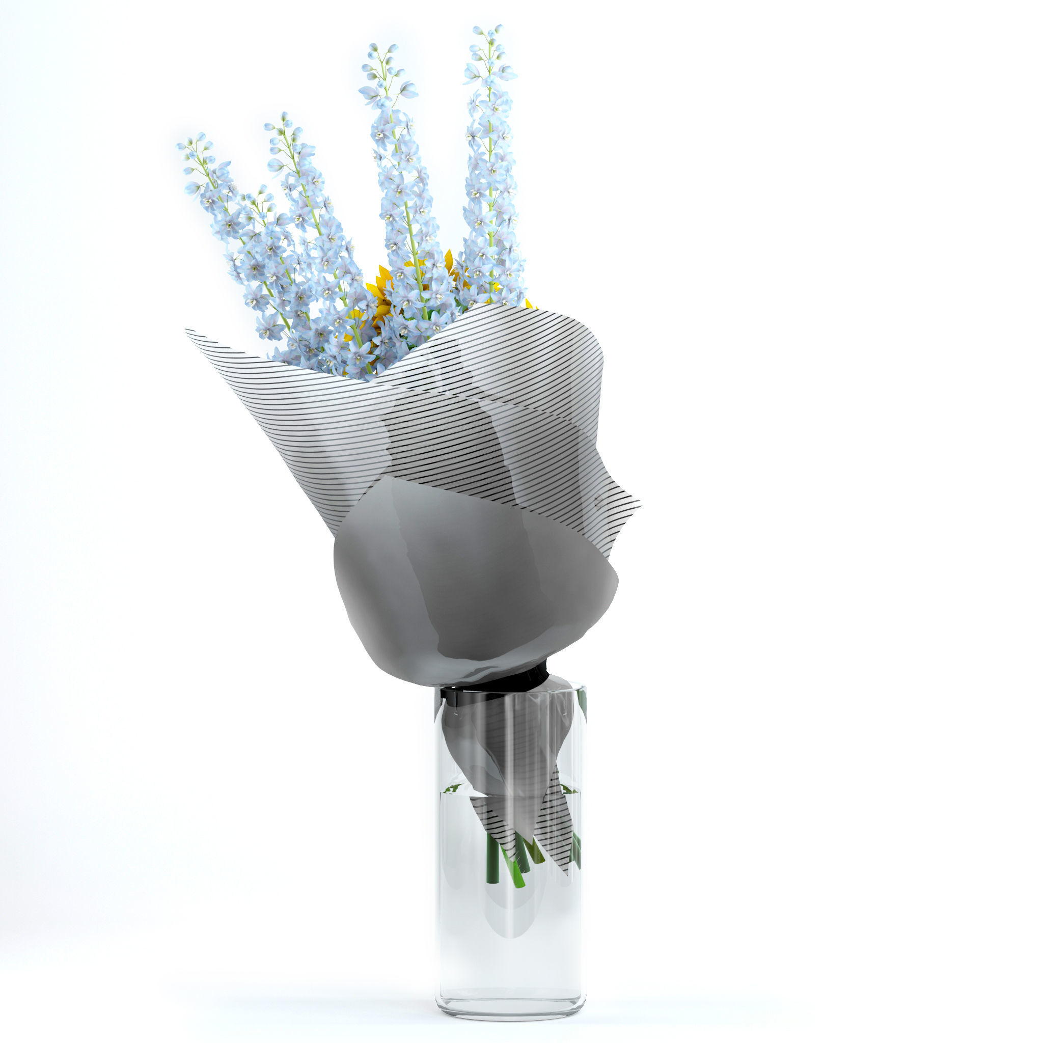 Sunflowers and Delphinium 3D model_6