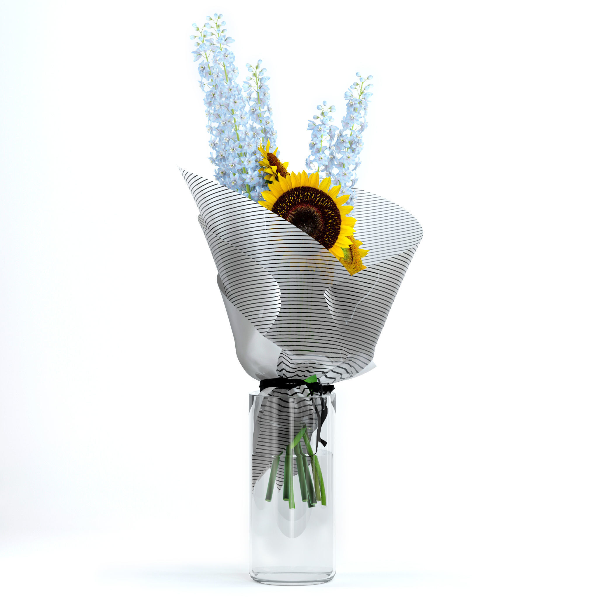 Sunflowers and Delphinium 3D model_4