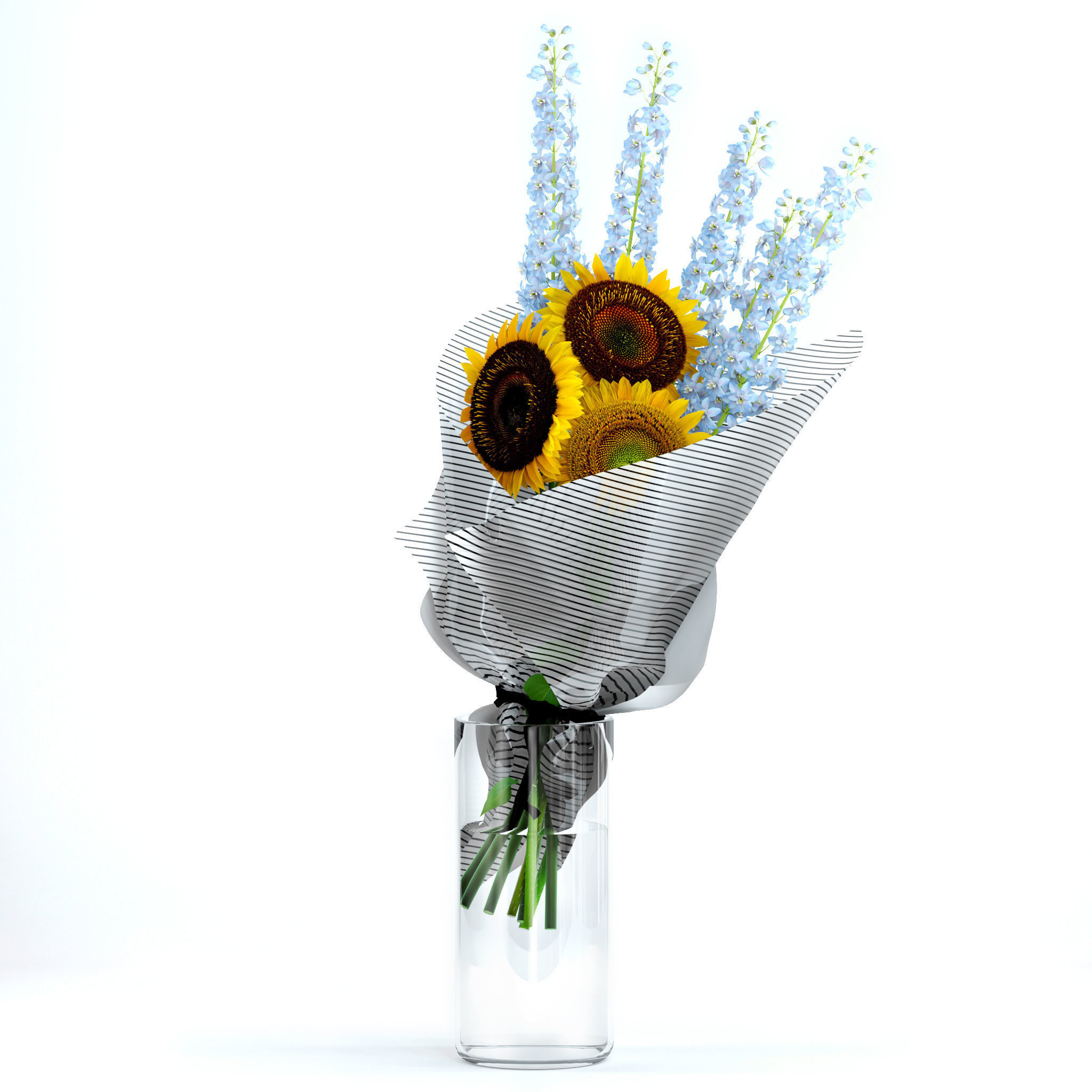 Sunflowers and Delphinium 3D model_3