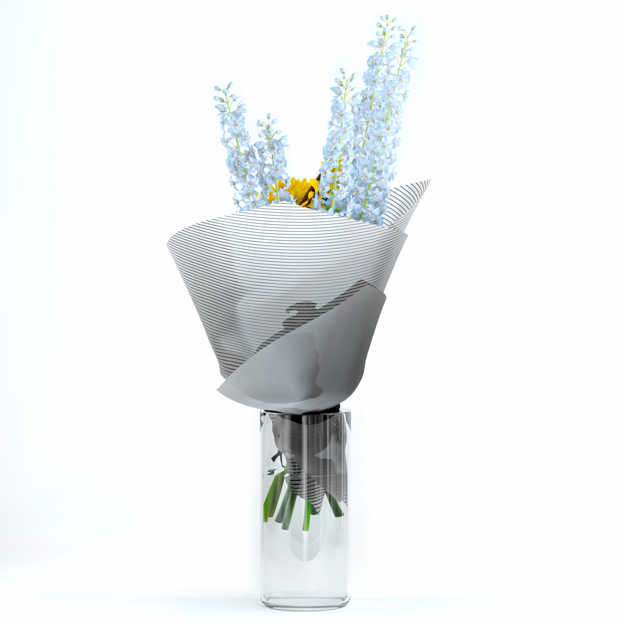 Sunflowers and Delphinium 3D model_7