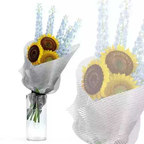 Sunflowers and Delphinium 3D model