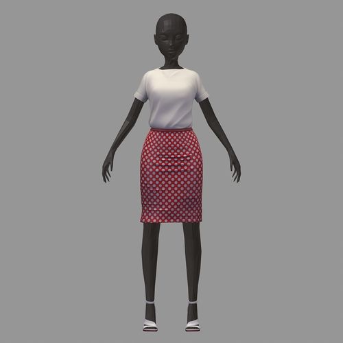 stylish avatar base office girl white blouse shirt dots shoes 3D model