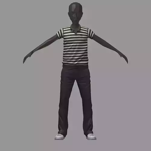 avatar casual set black line polo grey pants sneakers Low-poly 3D model