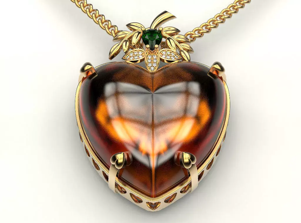 Amber heart pendant 3D print model