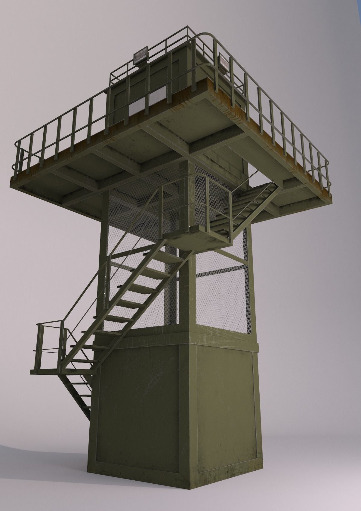 The armored observation tower Low-poly 3D model_1