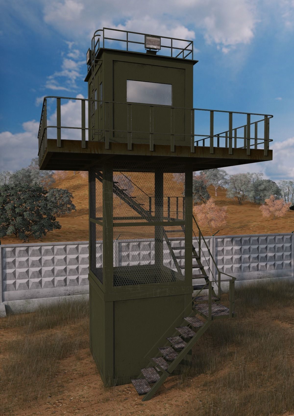 The armored observation tower Low-poly 3D model_0