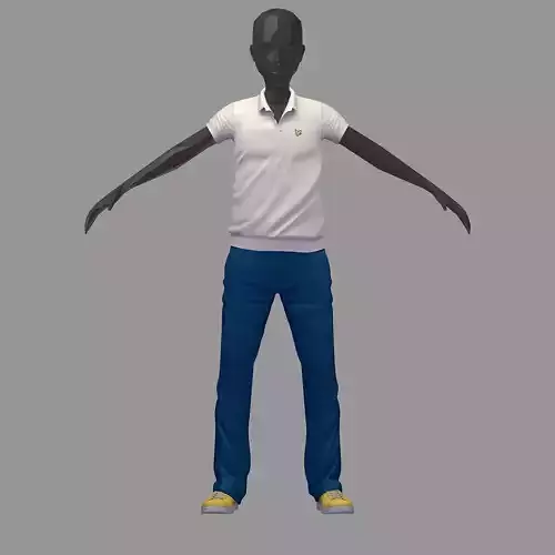 subdivision 3d model white polo blue pants yelow sneakers
