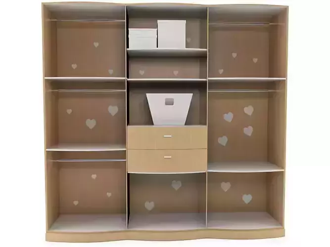 closet wooden wardrobe with hearts 3D model
