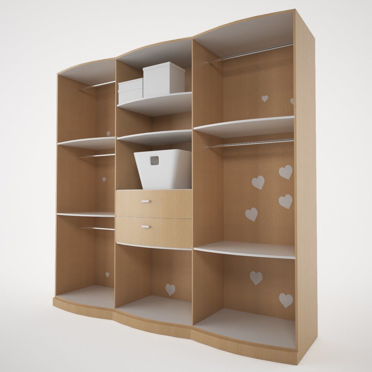 closet wooden wardrobe with hearts 3D model_2