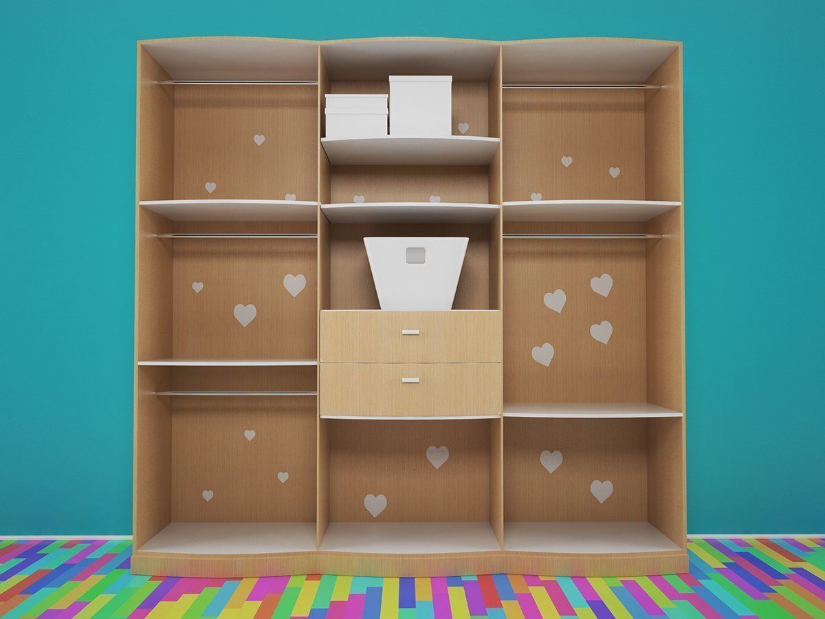 closet wooden wardrobe with hearts 3D model_3