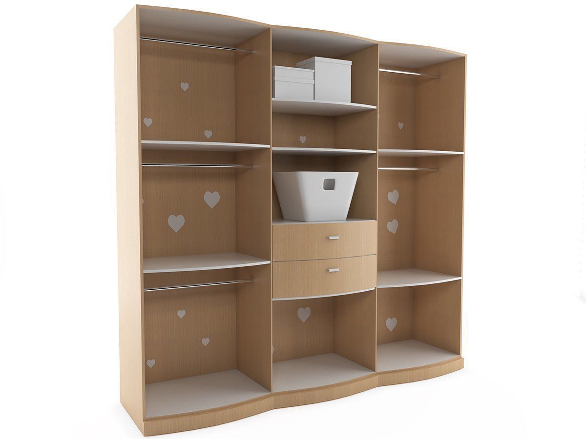 closet wooden wardrobe with hearts 3D model_1