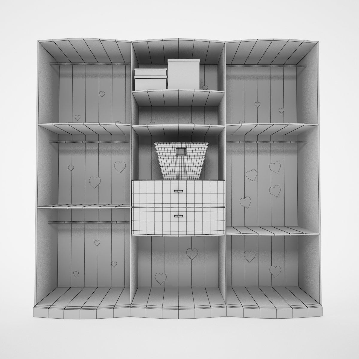 closet wooden wardrobe with hearts 3D model_4