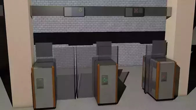 Tornglass security checkpoint at train station Free 3D model