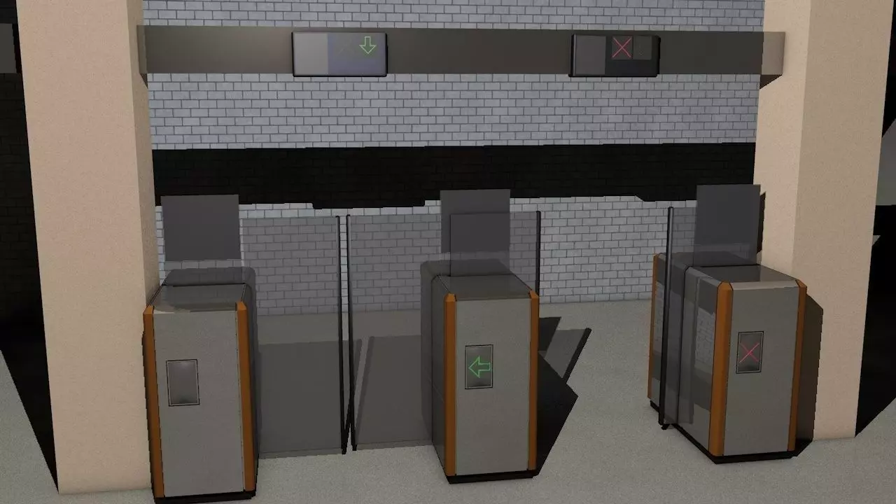 Tornglass security checkpoint at train station Free 3D model_0