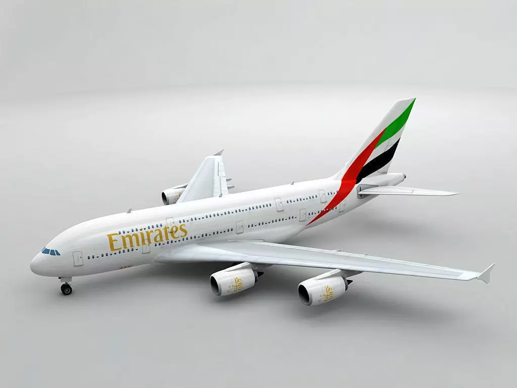 Airbus A380 Airliner - Emirates Low-poly 3D model_0