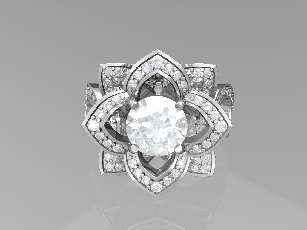 Lotus engagement ring 3D print model_1