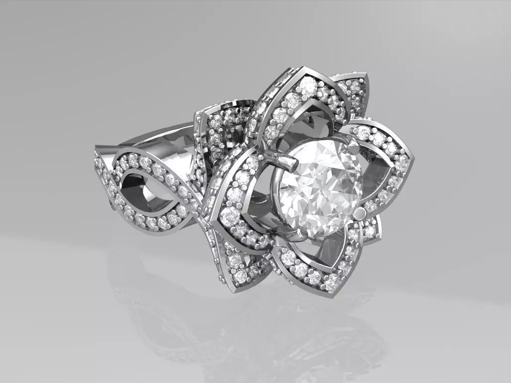Lotus engagement ring 3D print model_0