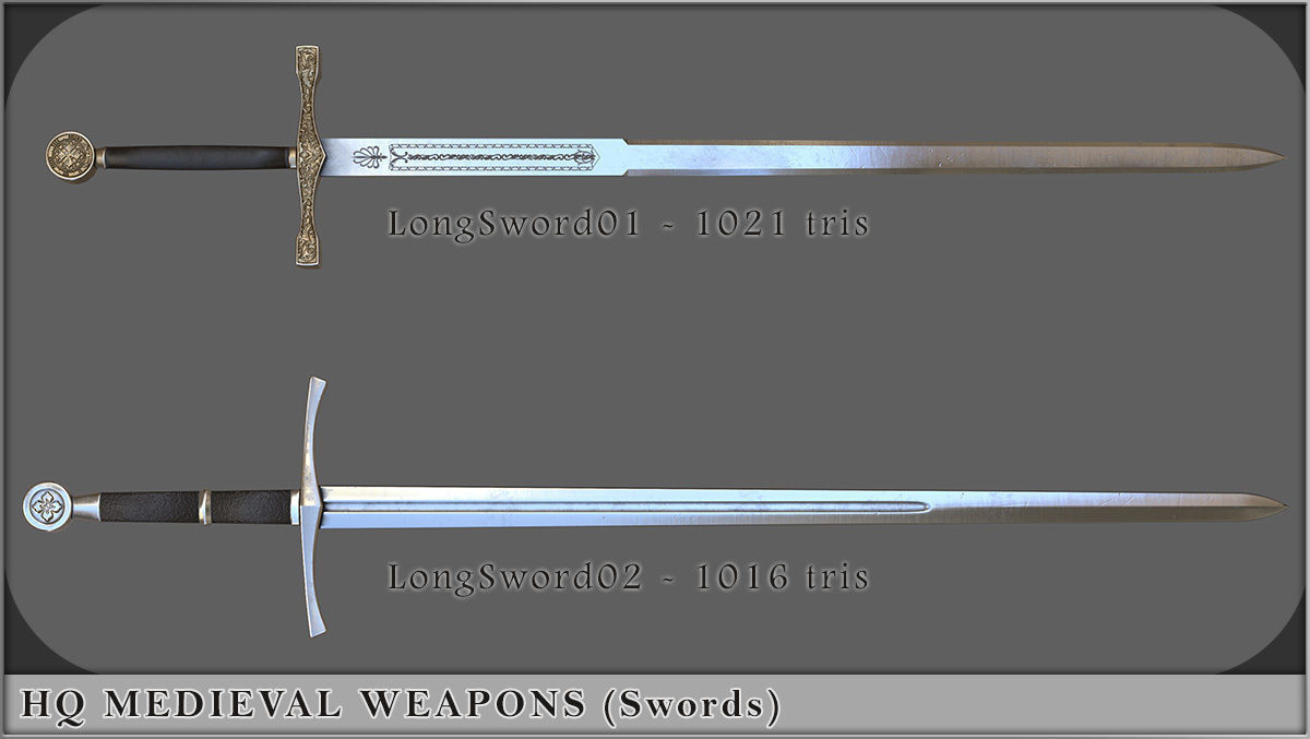 HQ Medieval weapons for games - Swords and daggers Low-poly 3D model_1