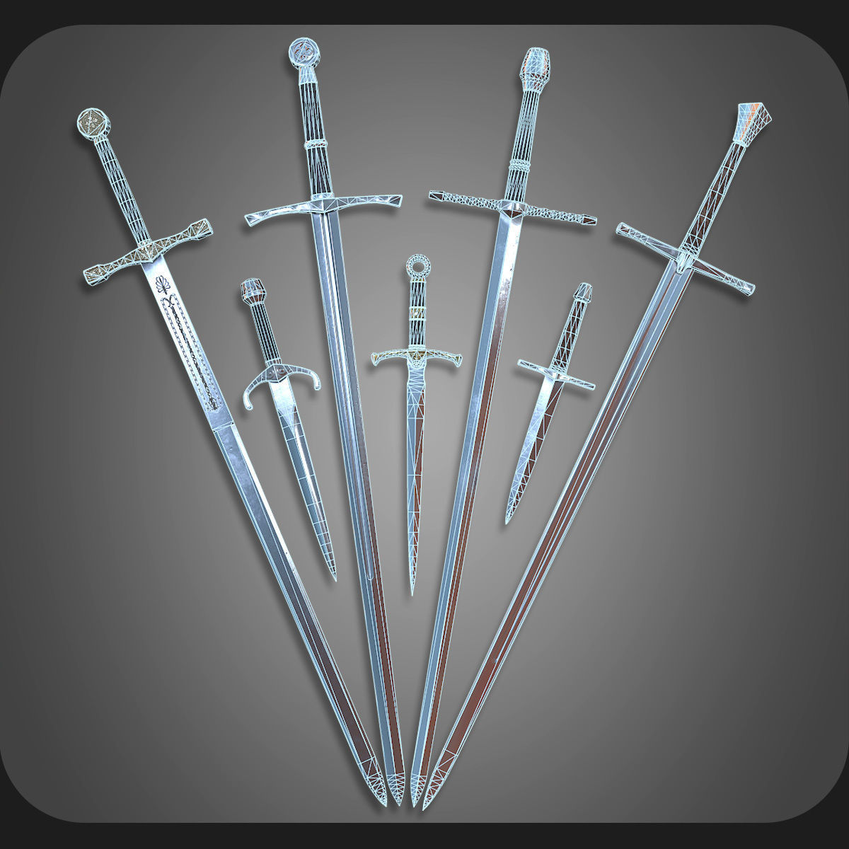 HQ Medieval weapons for games - Swords and daggers Low-poly 3D model_4