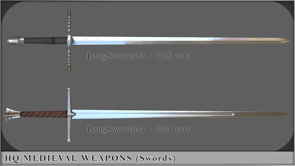 HQ Medieval weapons for games - Swords and daggers Low-poly 3D model_2