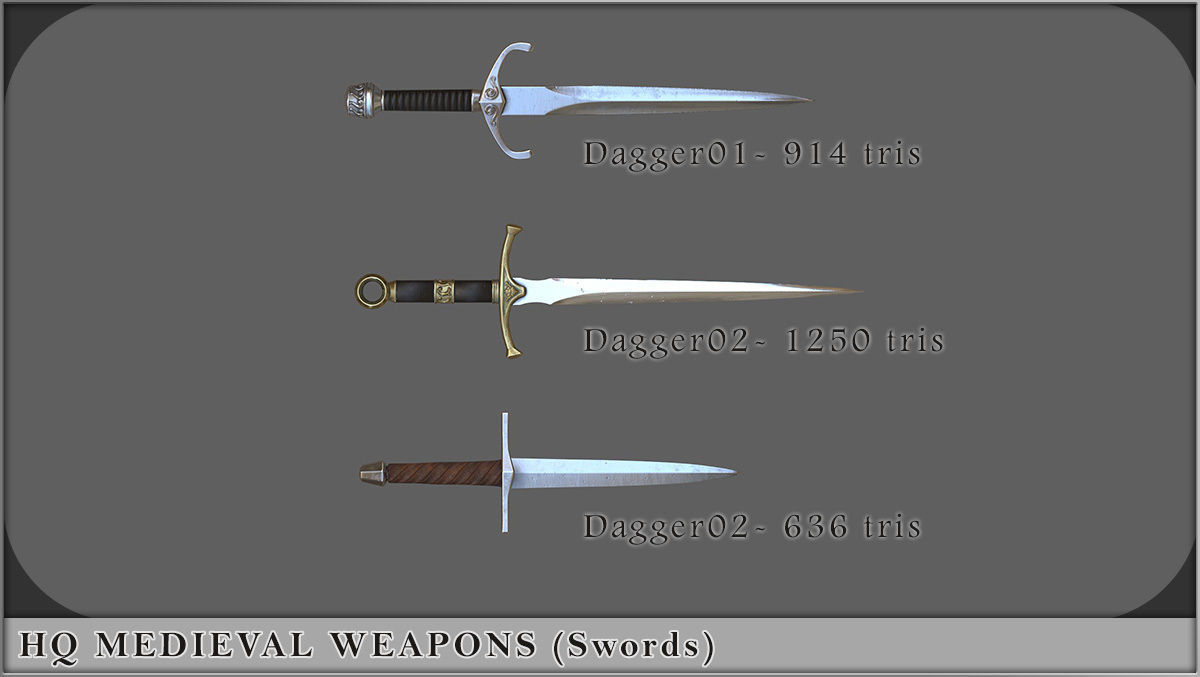 HQ Medieval weapons for games - Swords and daggers Low-poly 3D model_3