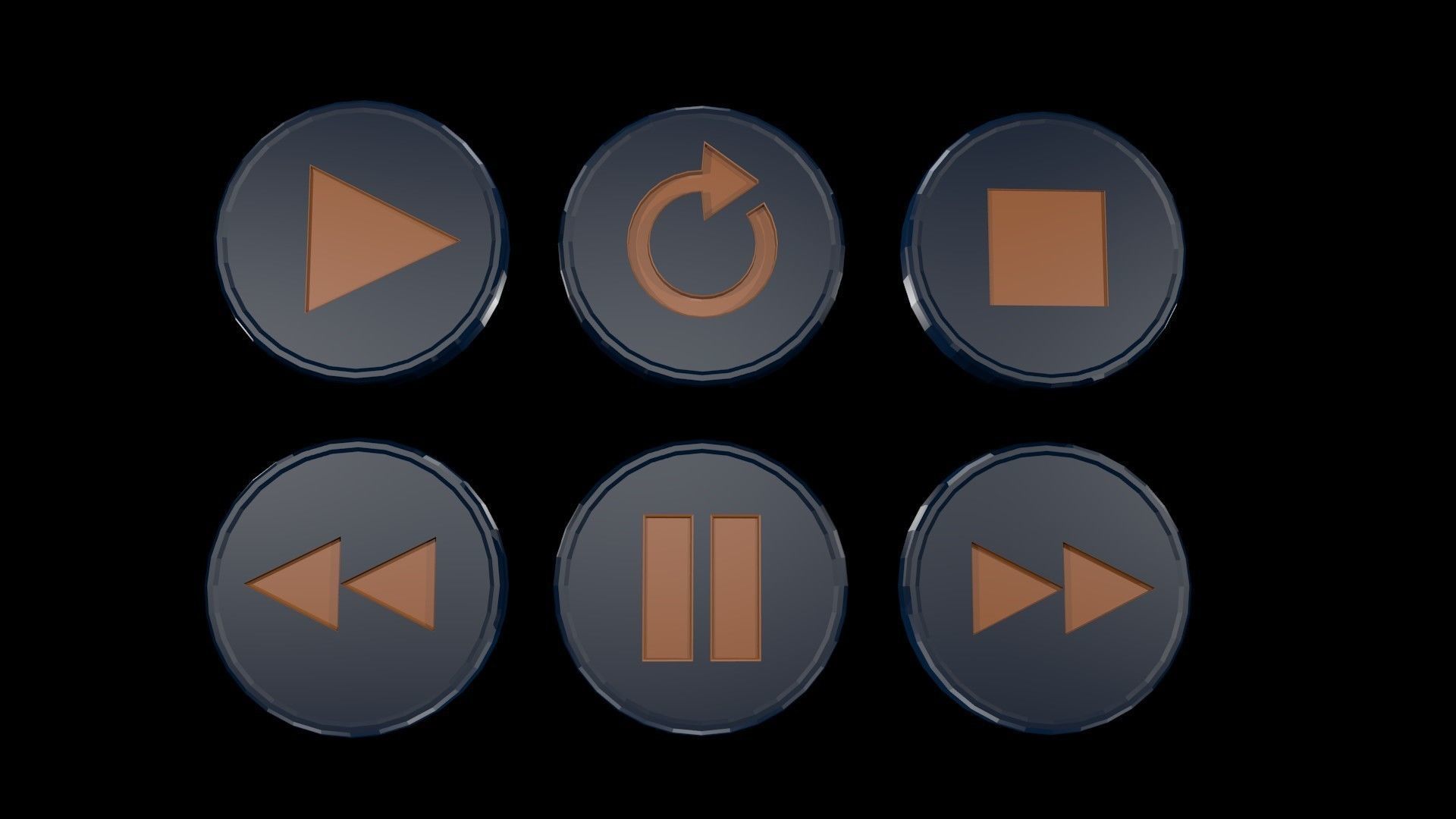 Low poly player buttons Low-poly 3D model_0