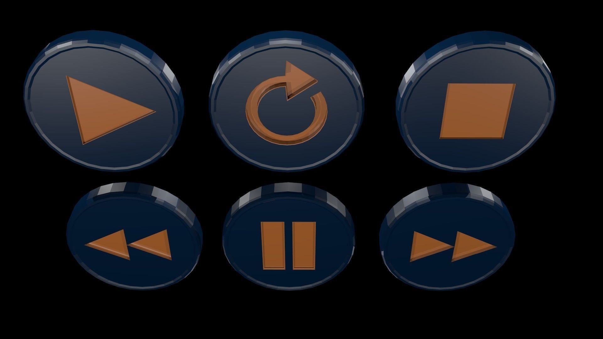 Low poly player buttons Low-poly 3D model_1
