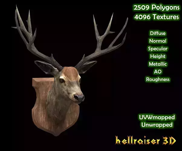 Deer Head - PBR - Textured Low-poly 3D model