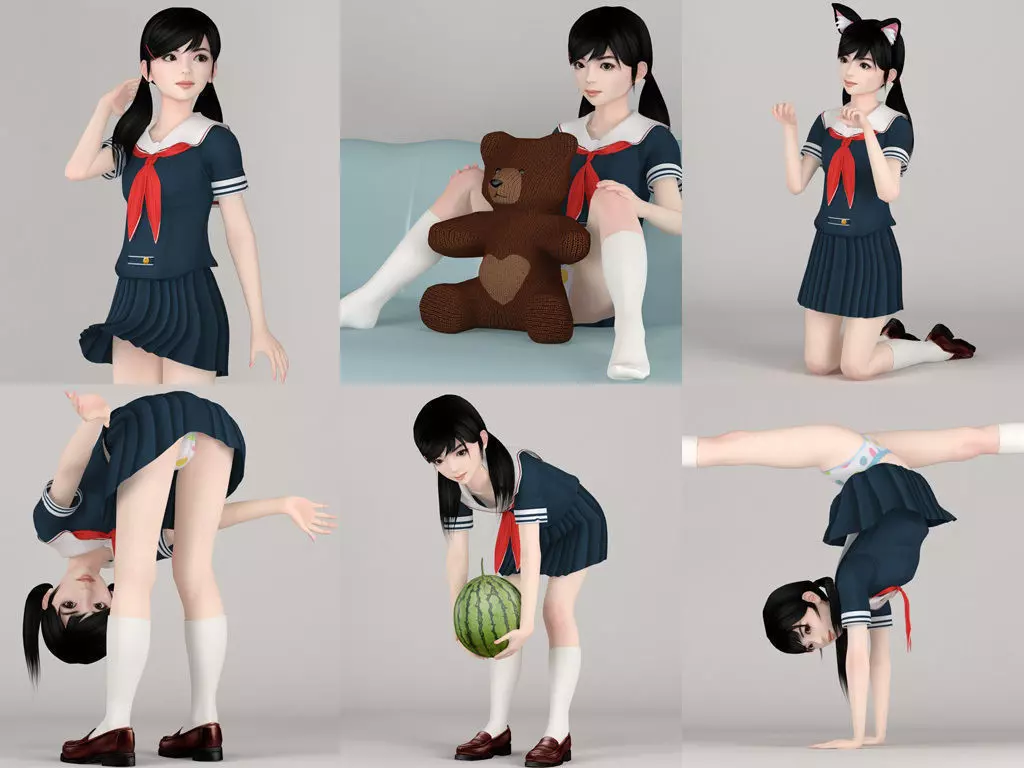 6 poses of Manami 3D model