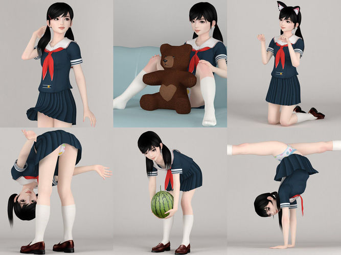 6 poses of  Manami 3D model