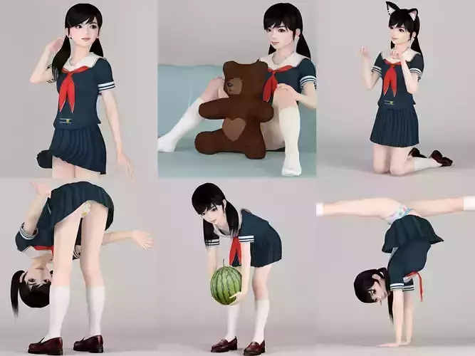 6 poses of  Manami 3D model