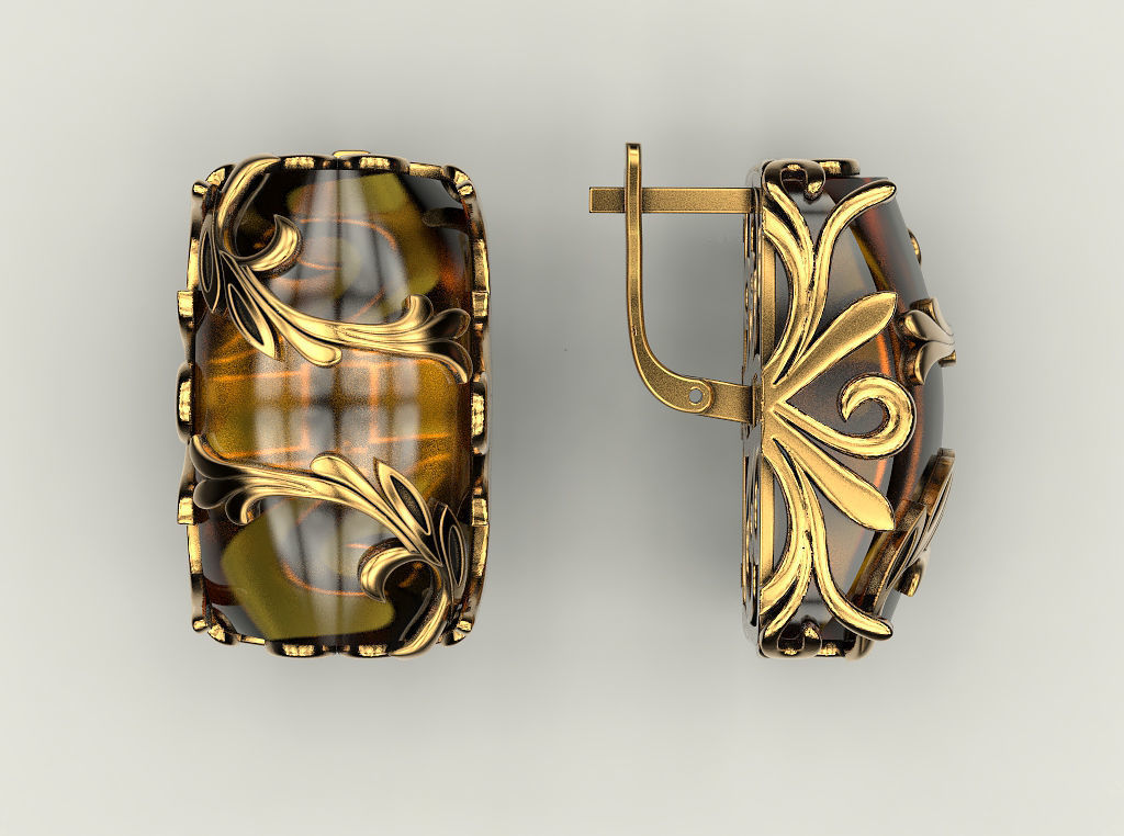 Earring with amber 3D print model_6