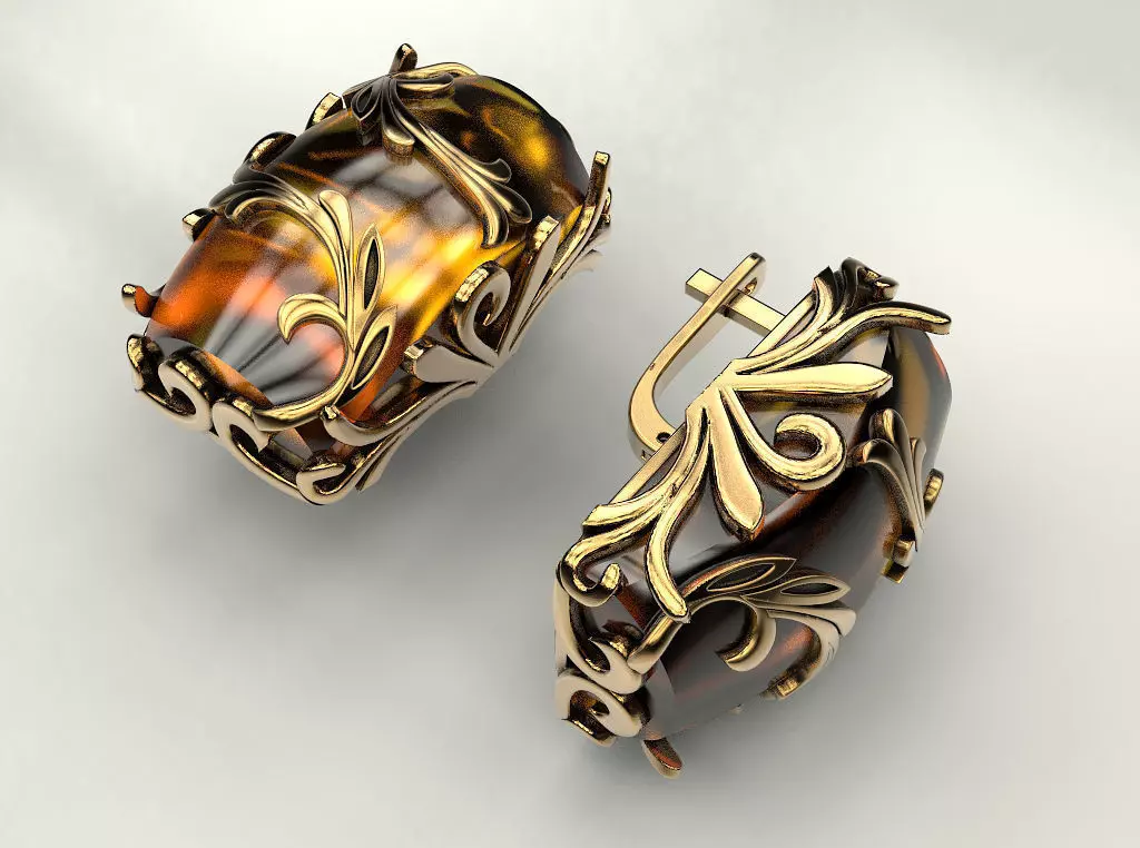 Earring with amber 3D print model_0