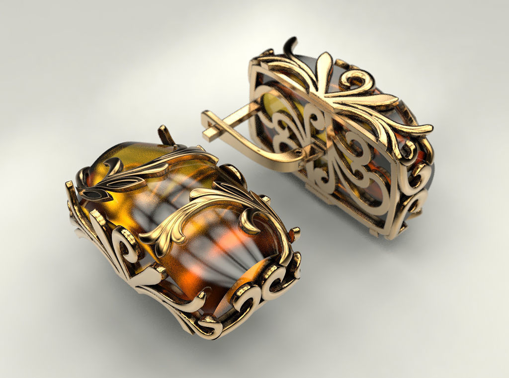 Earring with amber 3D print model_3