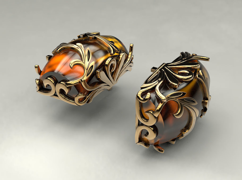 Earring with amber 3D print model_1