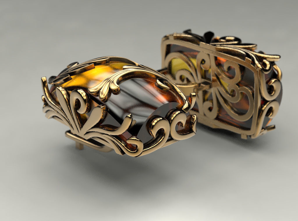 Earring with amber 3D print model_2