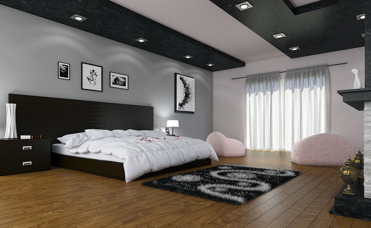 bedroom fireplace with tv 3D model_9