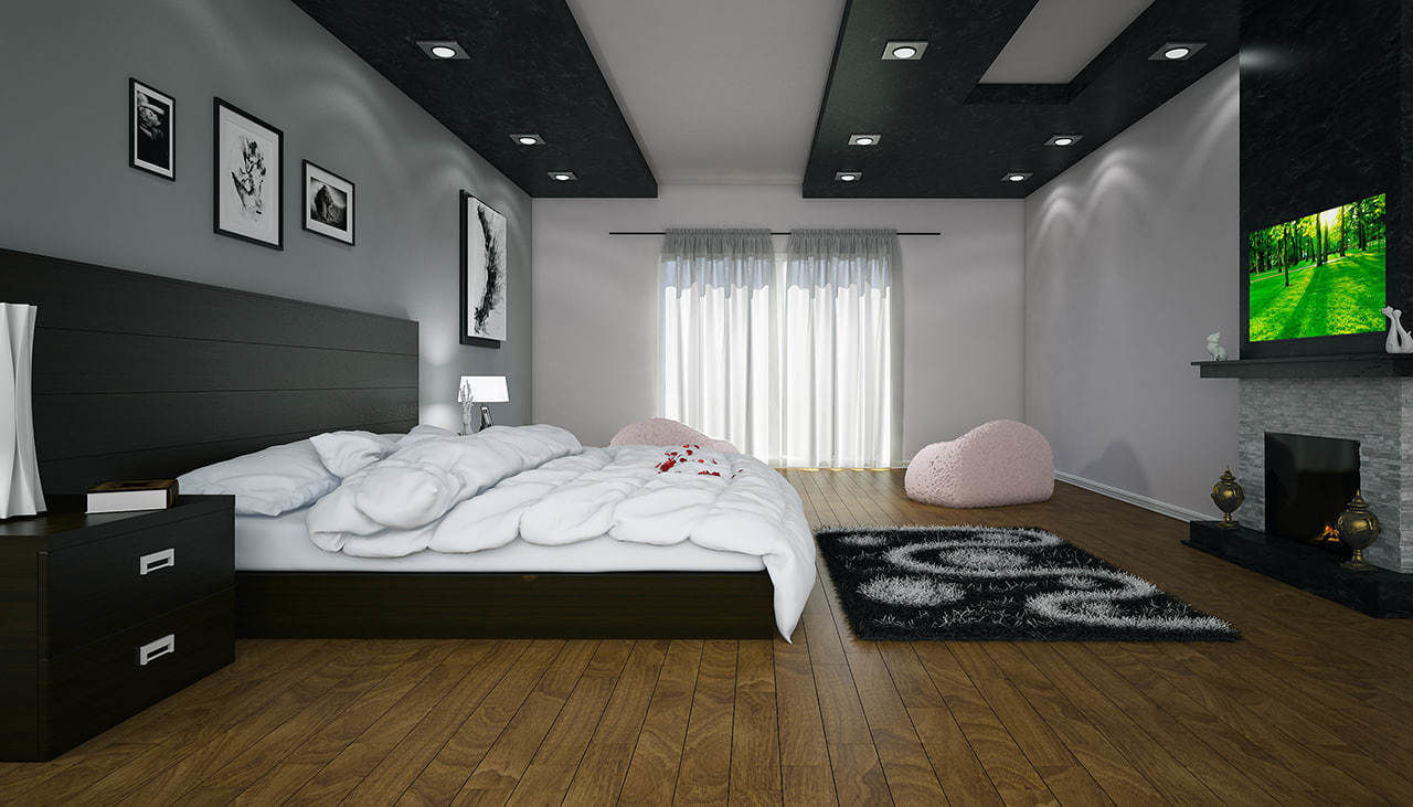 bedroom fireplace with tv 3D model_1