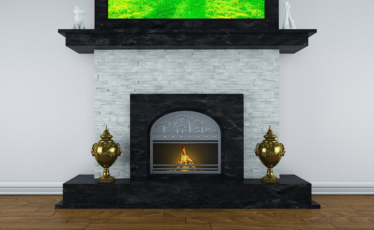 bedroom fireplace with tv 3D model_5