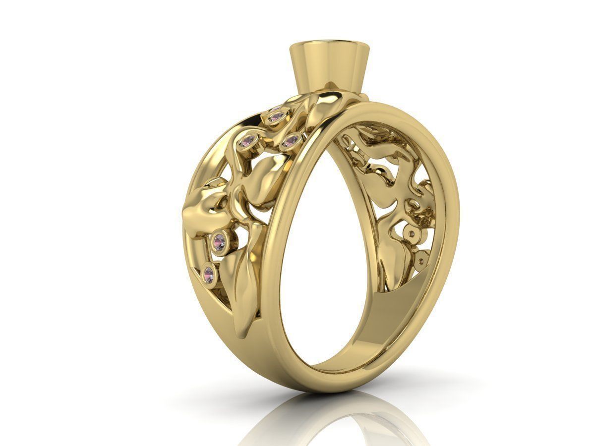Purple gold ring with stones 3D print model_1