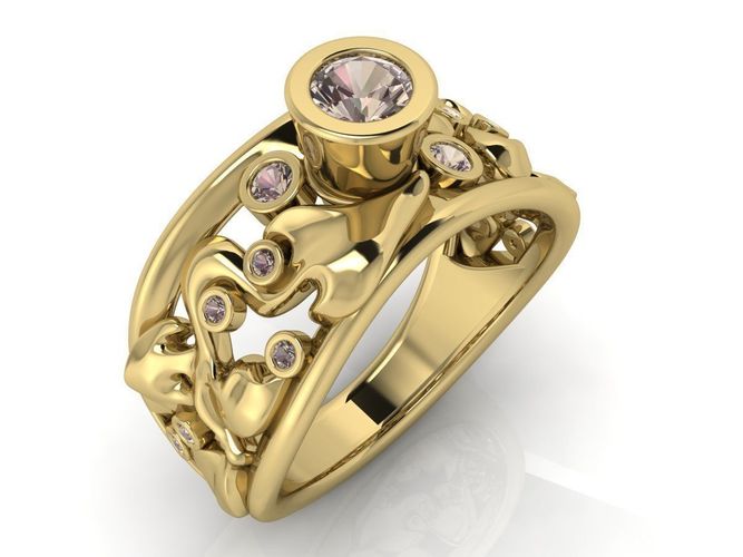 Purple gold ring with stones 3D print model