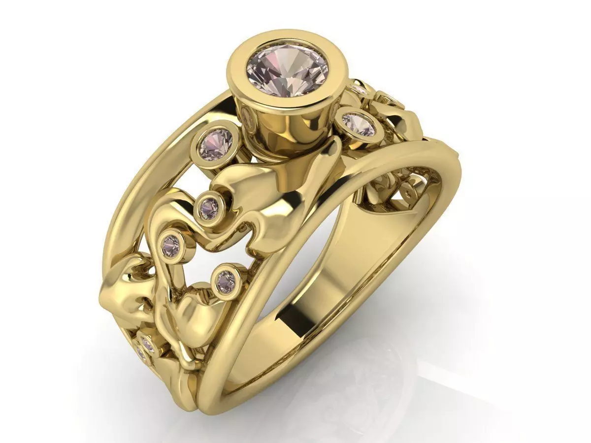 Purple gold ring with stones 3D print model_0