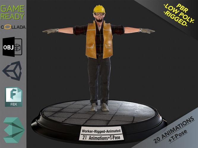 Worker1 Animations Pack Low-poly 3D model