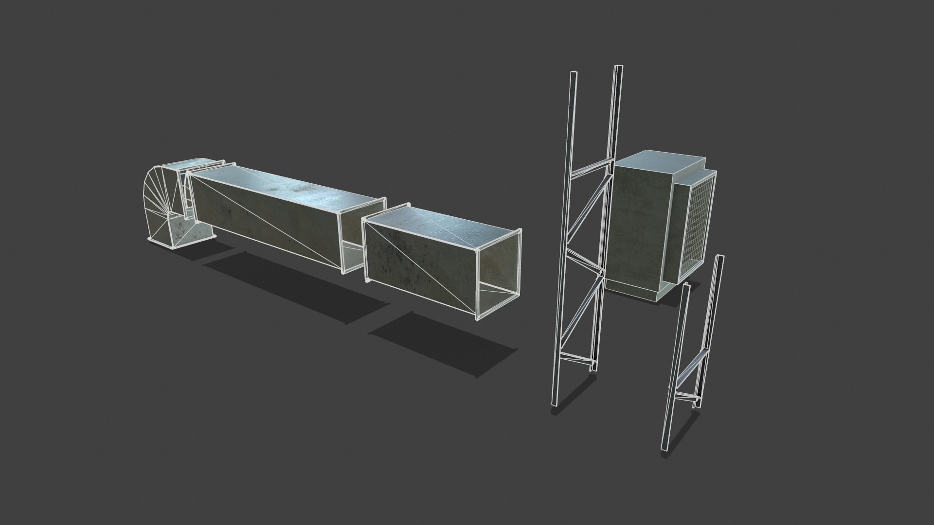 Air Conditioner Duct Pipes Low-poly 3D model_12