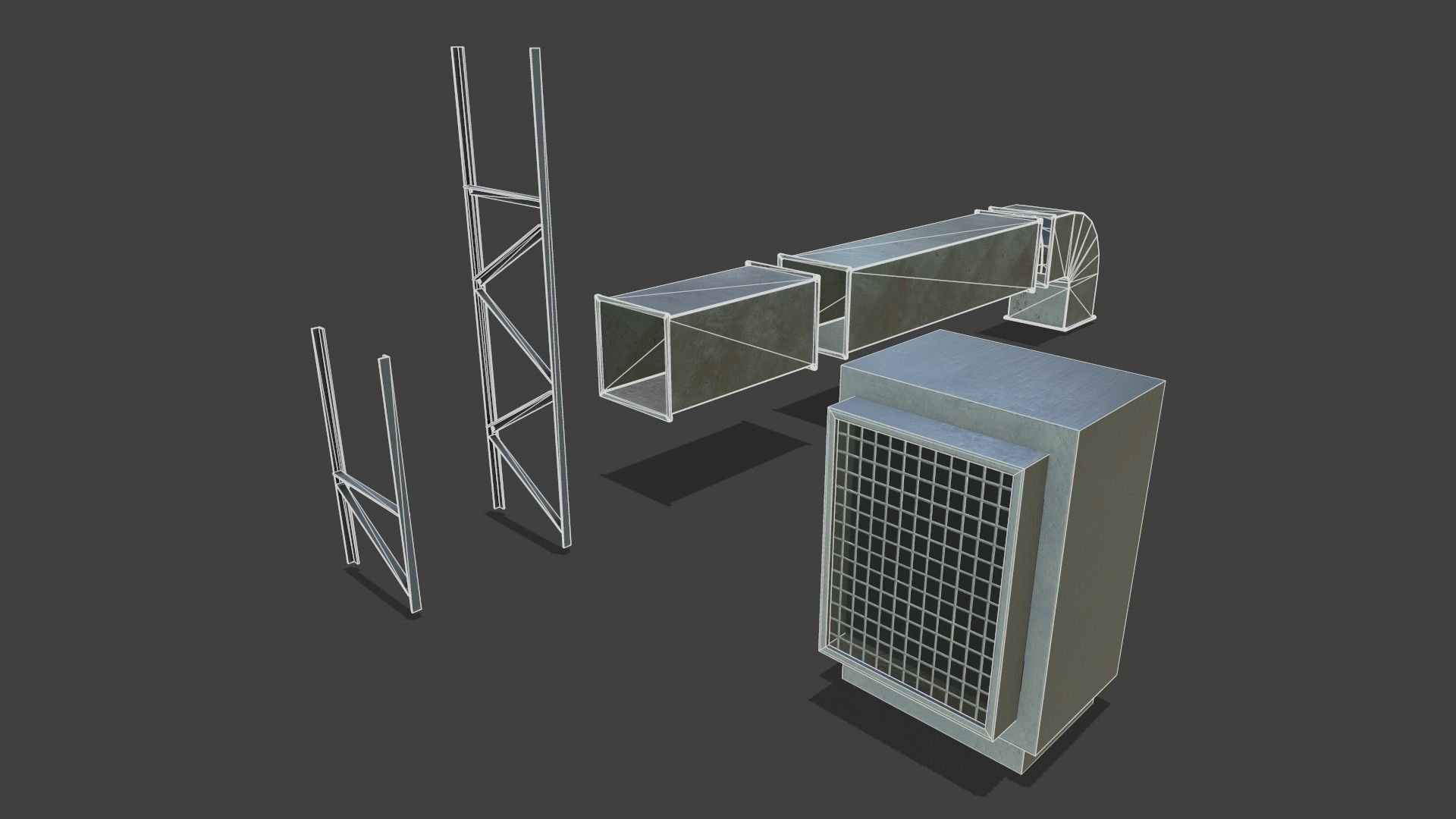 Air Conditioner Duct Pipes Low-poly 3D model_11