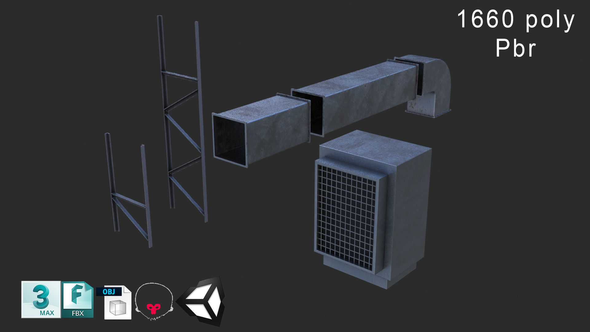 Air Conditioner Duct Pipes Low-poly 3D model_4