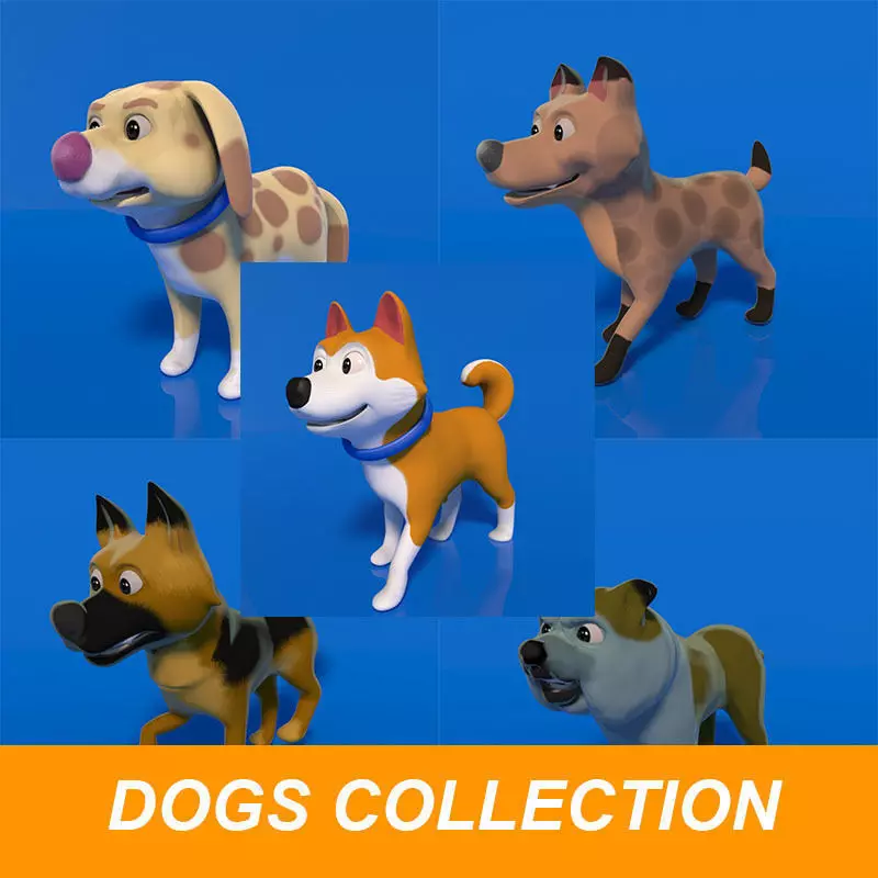 Cartoon Dogs Collection Low-poly 3D model