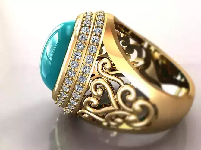 kengkod52 gold ring with turquoise stone and diamonds