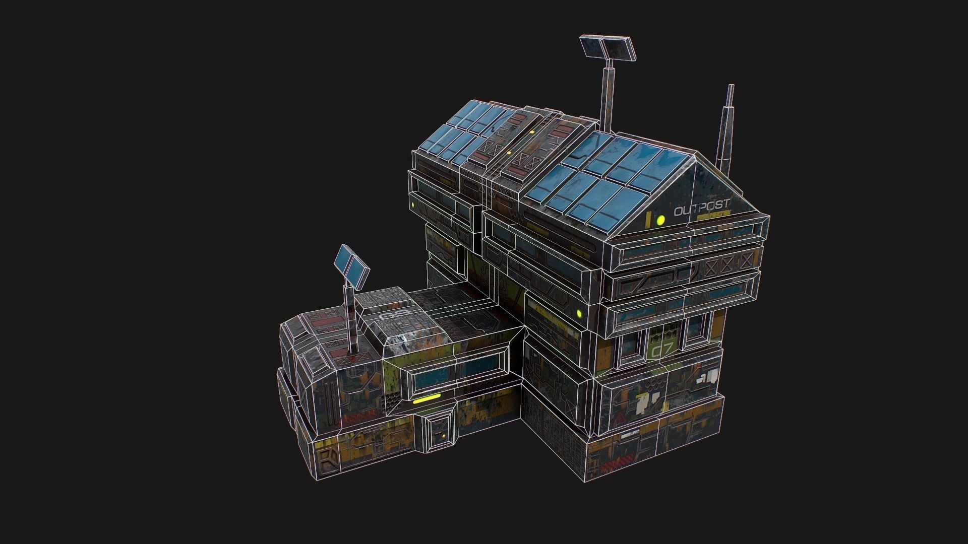 Low poly sci fi colonial outpost building Low-poly 3D model_6